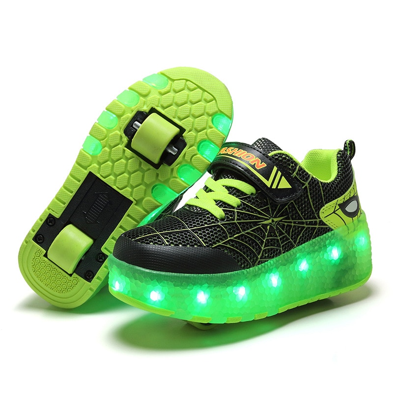 LED 키즈 스니커즈, USB 충전 라이트 업 스케이트 신발, 소년 소녀 캐주얼 스케이트보드 신발, 롤러 스케이트 야외 스포츠 신발